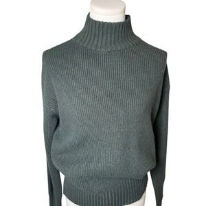 Ribbed Turtleneck Sweater Forest Green Knit Cyrus Womens XS Classic Minimalist